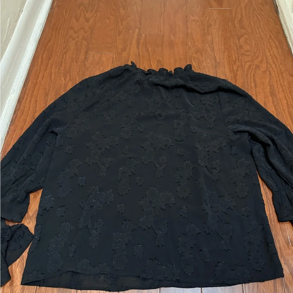 BB Dakota Black‎ Jaquard Floral Print Long Sleeve Romantic Ruffle Size Small - Picture 6 of 6
